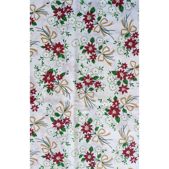 Vintage 60's 70's Christmas Floral Poinsettia Table Cloth Cutter Cloth Fabric - Picture 6 of 7